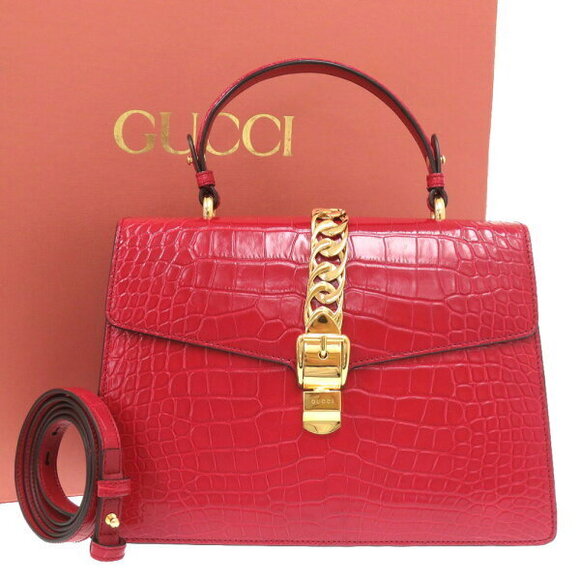 Gucci Sylvie crocodile leather handbag red - Picture 2 of 8
